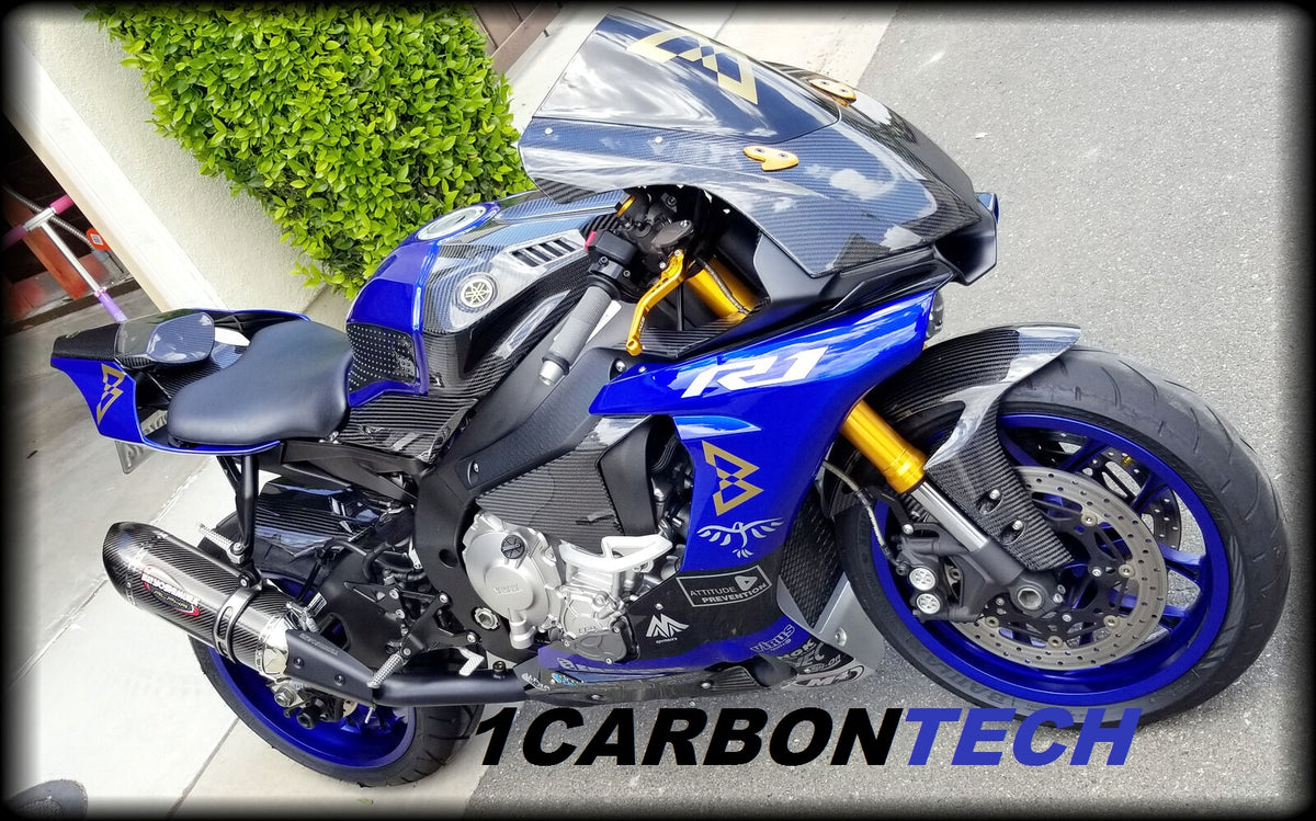 FULL CARBON FIBER FRONT FENDER MUDGUARD 2015-2021 YAMAHA YZF R1